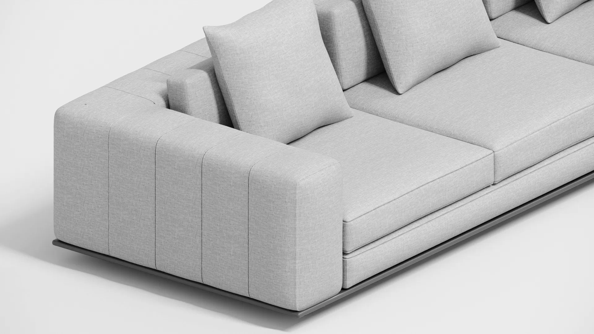 Sofá modular cinza em fundo neutro, CGI de produto da allu